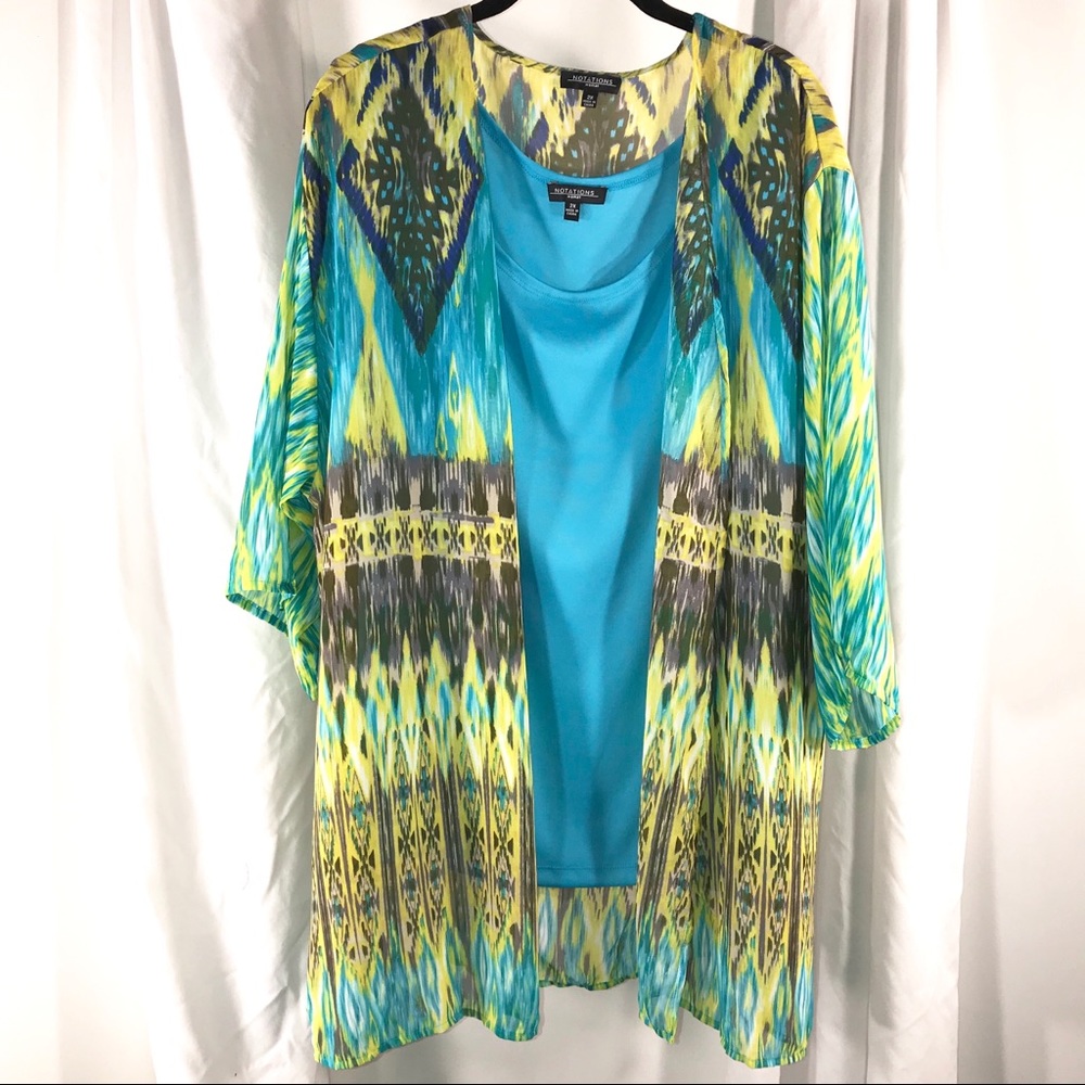 Two Piece Turquoise Kimono Duster and Tank Size 2X